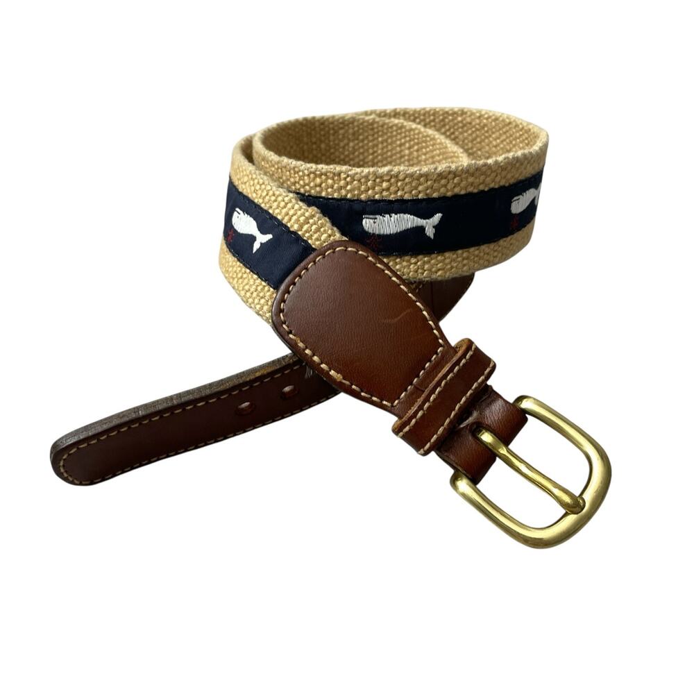 Vintage Dooney & Bourke Whale Belt Size 26 Cotton Leather Brass Buckle 1.25in
